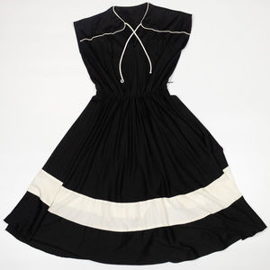 Vtg 70s Little Black Dress Pleated Skirt